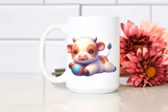 Cute Baby Cow Wrestling Pastel | Clipart Product Image 2