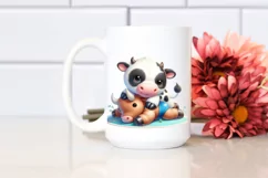 Cute Baby Cow Wrestling Pastel | Clipart Product Image 2
