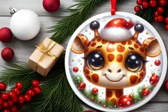 Christmas Giraffe Round Ornament Sublimation PNG Product Image 2