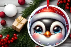 Christmas Penguin Round Ornament Sublimation PNG Product Image 2