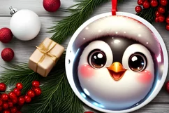 Christmas Penguin Round Ornament Sublimation PNG Product Image 2