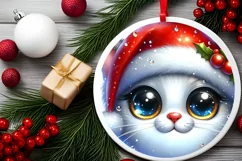 Christmas Cat Round Ornament Sublimation PNG Product Image 2