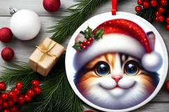 Christmas Cat Round Ornament Sublimation PNG Product Image 2
