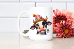 Cow Watercolor Cow Portrait with a Flower Product Image 2
