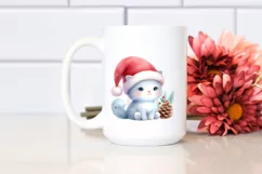 Watercolor Cat with Santa Hat, PNG Product Image 2
