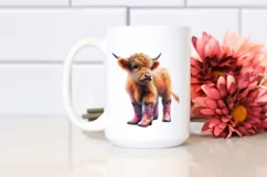 Baby Highland Cow in Line Dancer's Boots, Watercolor PNG Product Image 2