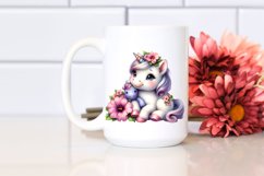 Cute Baby Unicorn with Petunia | Watercolor Product Image 2