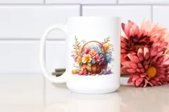 Vibrant Colorful Watercolor Basket with Freesia Product Image 2
