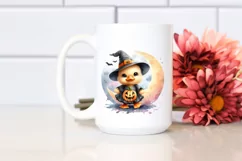 Cute Baby Duck on Halloween Moon PNG Product Image 2