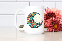 Retro Half Moon with Vibrant Stars and Sunflowers PNG Product Image 2