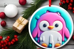 Melting Penguin Round Ornament Sublimation PNG Product Image 2