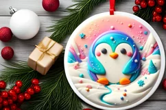 Melting Penguin Round Ornament Sublimation PNG Product Image 2