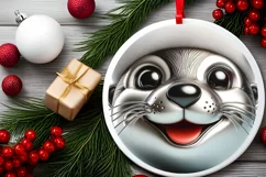 Shiny Christmas Otter Round Ornament Sublimation PNG Product Image 2
