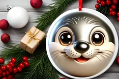 Shiny Christmas Otter Round Ornament Sublimation PNG Product Image 2