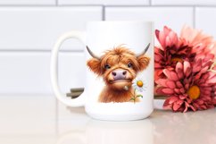 Cow Watercolor Highland Cow Portrait with a Daisy Product Image 2