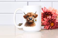 Cow Watercolor Highland Cow Portrait with a Daisy Product Image 2