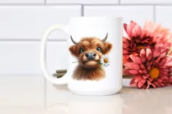 Cow Watercolor Highland Cow Portrait with a Daisy Product Image 2