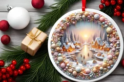 Pastel Christmas Scene Round Sticker Ornament PNG Product Image 2