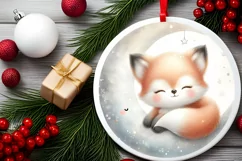 Fox on Moon Round Ornament Sublimation PNG Product Image 2