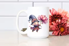 Watercolor Cute Gnome Holding Large Magnolia | Sublimation Product Image 2