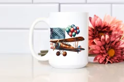 Vintage Biplane Balloons USA Flag Product Image 2