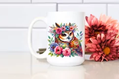 Vibrant Owl with Floral Wreath PNG Product Image 2