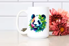 Abstract Vibrant Panda with Plant Leaves PNG Product Image 2