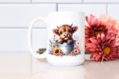 Cute Baby Highland Cow Surrounded by Flowers PNG Product Image 2
