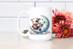 Watercolor Baby Cow Playing Rugby on Moon Product Image 2