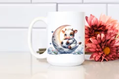 Watercolor Baby Cow Playing Rugby on Moon Product Image 2
