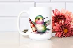 Funny Hummingbird with Wine Watercolor Clipart Product Image 1