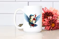 Funny Hummingbird with Wine Watercolor Clipart Product Image 2