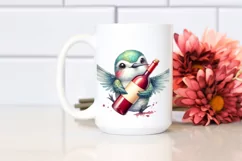 Funny Hummingbird with Wine Watercolor Clipart Product Image 2