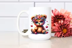 sitting Bear with Floral Wreath PNG Product Image 2