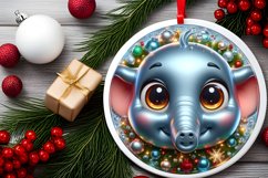 Shiny Christmas Elephant Round Ornament Sublimation PNG Product Image 2