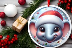 Shiny Christmas Elephant Round Ornament Sublimation PNG Product Image 2
