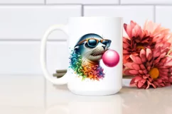 Quirky Seal with Sunglasses Blowing Chewing Gum | Clipart Product Image 2
