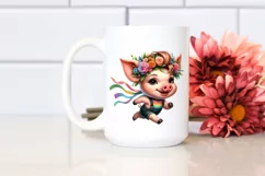Goofy Pig Running with Floral Wreath PNG Product Image 2