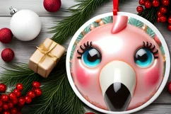 Shiny Christmas Flamingo Round Ornament Sublimation PNG Product Image 2