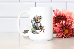 Young Bear with Flower Wreath on Beach Chair | Clipart Product Image 2