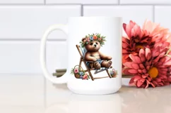 Young Bear with Flower Wreath on Beach Chair | Clipart Product Image 2
