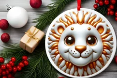 Shiny Christmas Lion Round Ornament Sublimation PNG Product Image 2