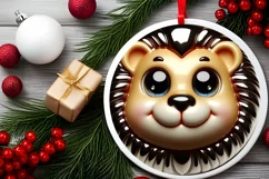 Shiny Christmas Lion Round Ornament Sublimation PNG Product Image 2