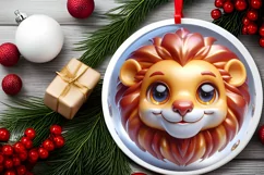 Shiny Christmas Lion Round Ornament Sublimation PNG Product Image 2