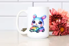 Colorful Baby Rabbit in Car Clipart Product Image 2