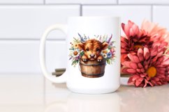 Cute Baby Highland Cow Coming out from a Wood Bucket PNG Product Image 2