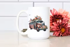 Centered Watercolor Vintage Bus with USA Flag | Clipart Product Image 2