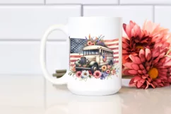 Centered Watercolor Vintage Bus with USA Flag | Clipart Product Image 2