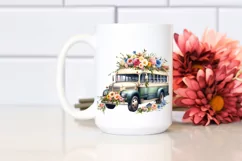 Centered Watercolor Vintage Bus with USA Flag | Clipart Product Image 2