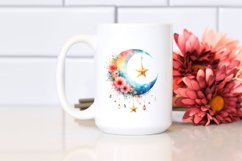 Vibrant Watercolor Wimsical Moon | Sublimation | Clipart Product Image 2